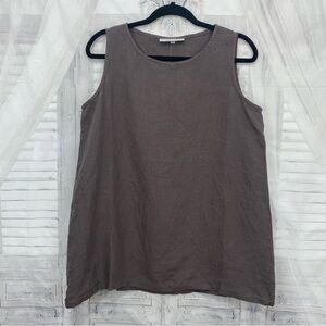 Bryan Walker Sz XXS 2XS Brown Gray Tank Top 100% Linen Sleeveless Top Oversized